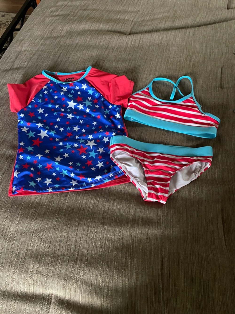 Lands' End Red, Blue & White Star Rash Guard Swim Set